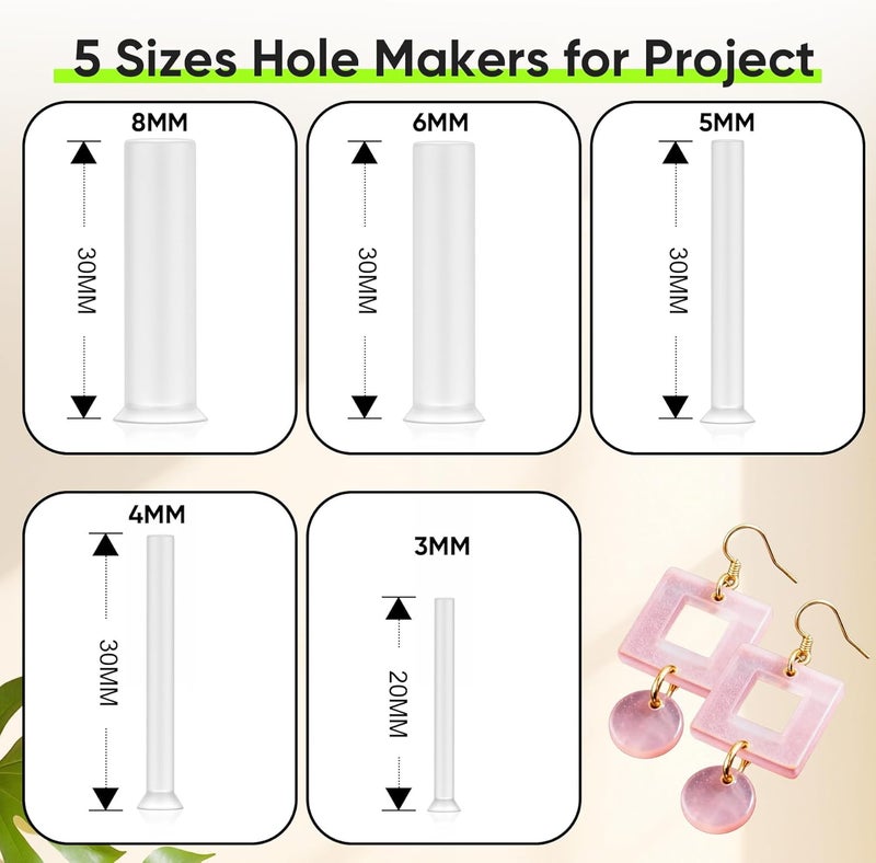 Beesini 5 Sizes Resin Hole Maker 25PCS - Drill-Free Silicone Tools for Epoxy UV Resin Jewelry Pet Tag Keychain DIY Crafts - Image 2